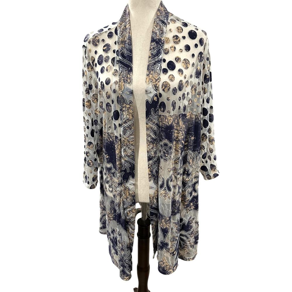 Alison Daley Sheer Burnout Kimono, Robe, Cover Up Tie Dye Design Size 2X EUC